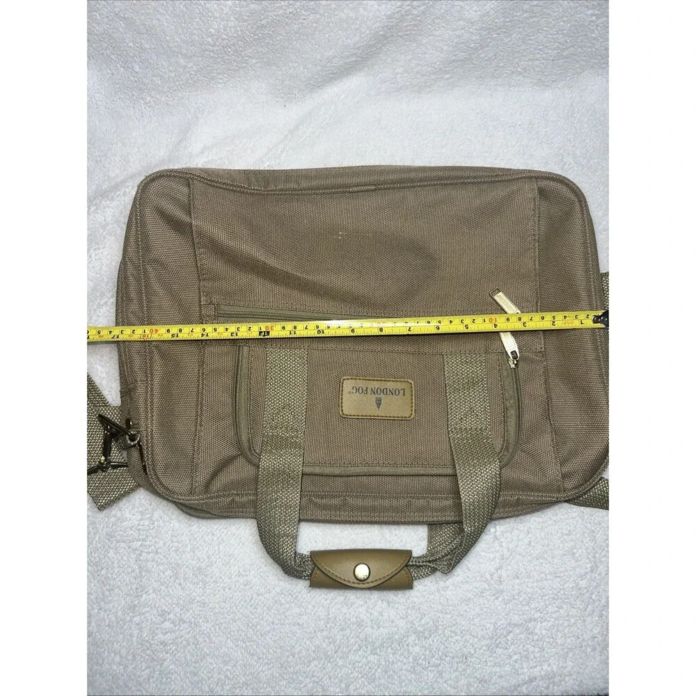 London Fog Messenger Laptop Bag Khaki Canvas W/Shoulder Strap 4 Zipper Pockets